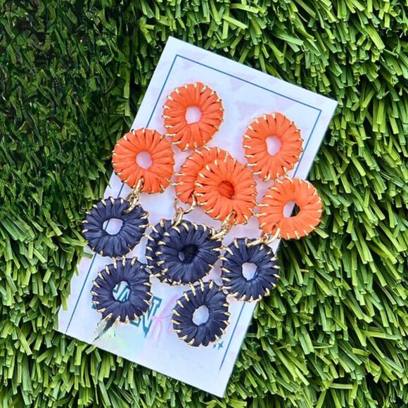 GAMEDAY AUBURN AU University College Football Raffia Disc Wrapped Earrings - Picture 2 of 3